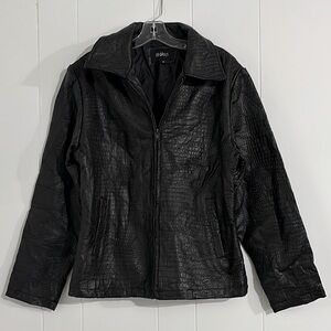 PBX Basics Black Croc-Embossed Leather Jacket‎ Size XL